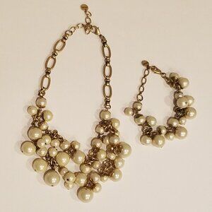 Stella & Dot Ivory Pearl Chain Layered Necklace Bracelet Set